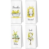 ArtisaEura Farmhouse Yellow Botanical Bathroom Hand Towels, Relax Breathe Soak Unwind Botanical Decorative Hand Towels for Gym Yoga Spa Decor, 16x24 Inches Set of 4