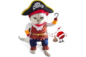 WHISTENFLA Funny Cat Pirate Costumes - Caribbean Style Pet Dressing up Cosplay Party Costume with Hat Small to Medium Dogs Cats Kitty Cute Fashion Prop Apparel for Halloween Christmas Party Accessories (M)