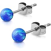 XUU Titanium Opal Stud Earrings,Hypoallergenic 20G Earrings for Sensitive Ears, Multi-Color Options Available,4mm/5mm Stud Jewelry,1 Pair