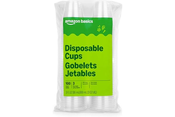 Amazon Basics Mini Disposable Clear Plastic Cups, 3oz, 100 Count