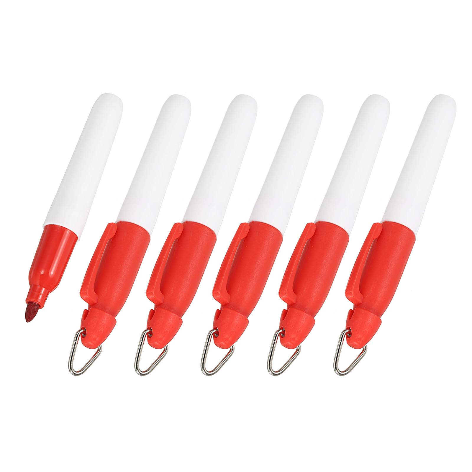 YOKIVE 6 Pcs Mini Permanent Markers, Office Golf Balls Markers Pens with Keychains Clips for Meeting Home Desktop Accessories (Red)