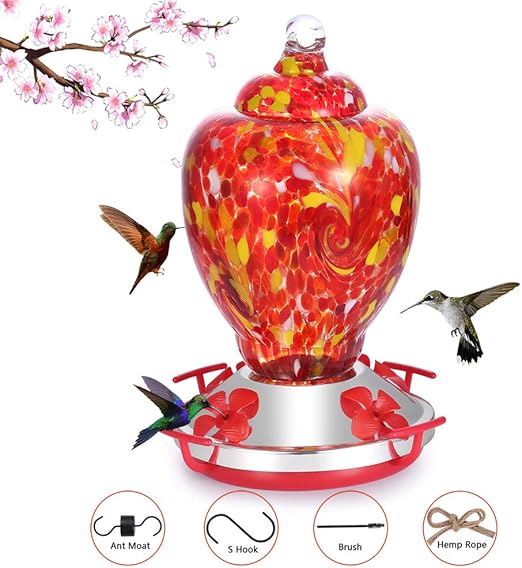 Amazon Com Hapito Hummingbird Feeder For Outdoors Hand Blown