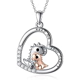 PEIMKO Sterling Silver Dinosaur Pendant Necklace for Women, Mother and Daughter Animals Jewelry Gift