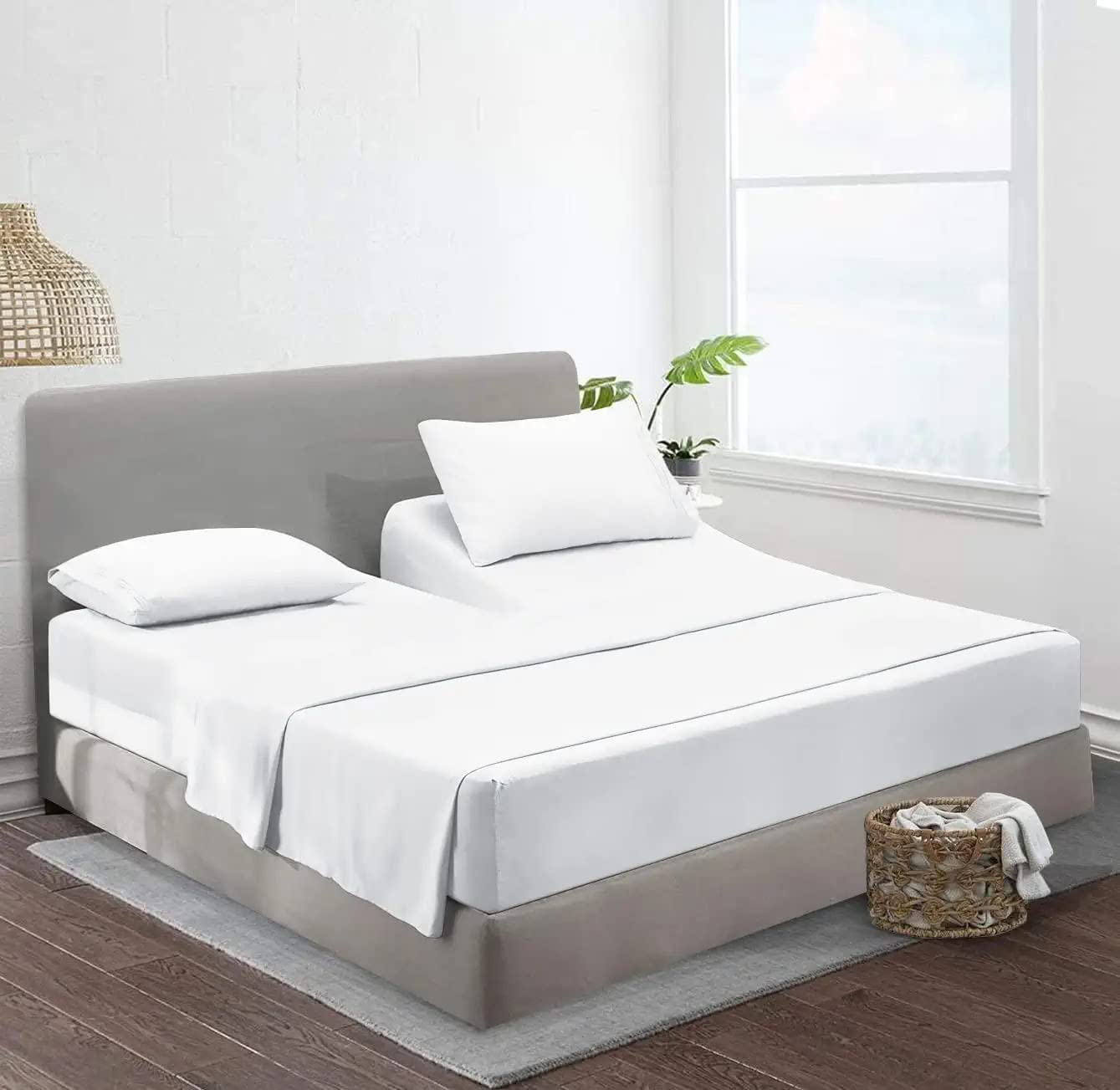 Photo 1 of Flex Head King Sheets Sets for Adjustable Beds-Top Split King Sheets Sets (4 Pcs) King 34 Inch Down Sheets White 16 Inch Deep Sheets