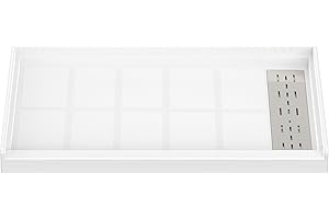 Sunrosa Shower Base 48"×36"×4", Single Threshold Shower Bases with Right Drain, Rectangle Solid Surface White Shower Pan, Slip Resistant Textured Surface, Include Stainless Steel Chrome Cover