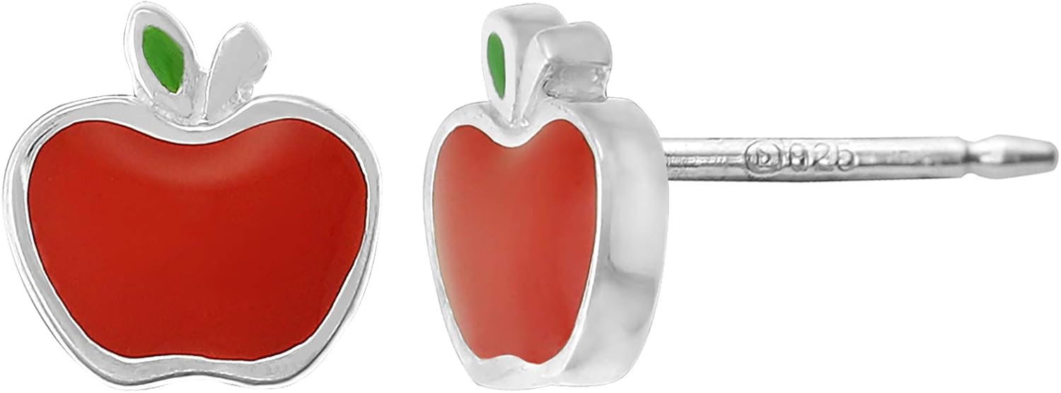 Boma Jewelry Sterling Silver Enamel Red Apple Fruit Stud Earrings