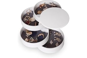 CONBOLA Jewelry Organizer, Small Jewelry Storage Box Earring Holder for Women, 5-Layer Rotating Travel Jewelry Tray Case with Lid for Bracelets Rings Bracelets, Gift for Women Teen Girls(White)