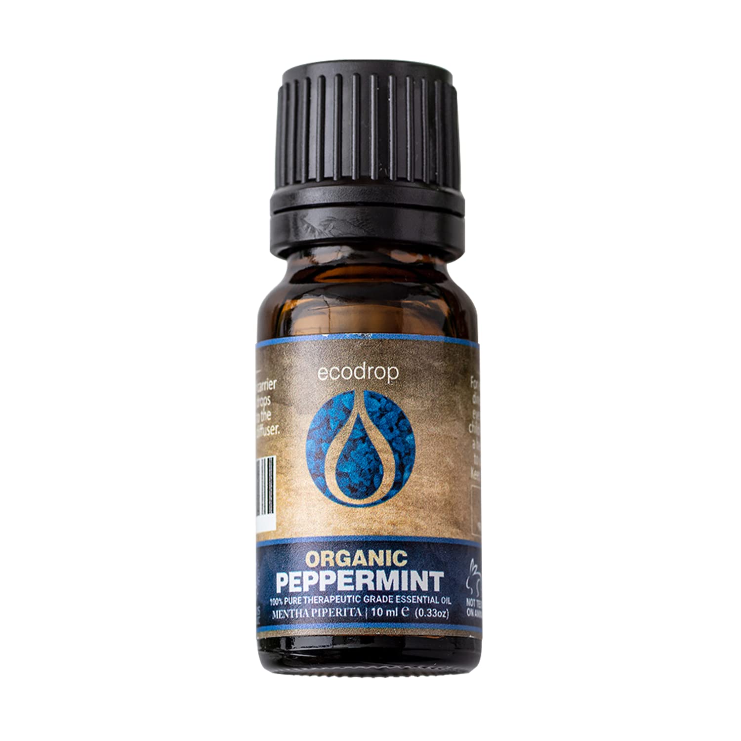 Ecodrop Peppermint Essential Oil I 10ml I Certified Organic and 100% Pure Essential Oils I Natural & Organic for Aromatherapy I Massage, Diffusers & Bath
