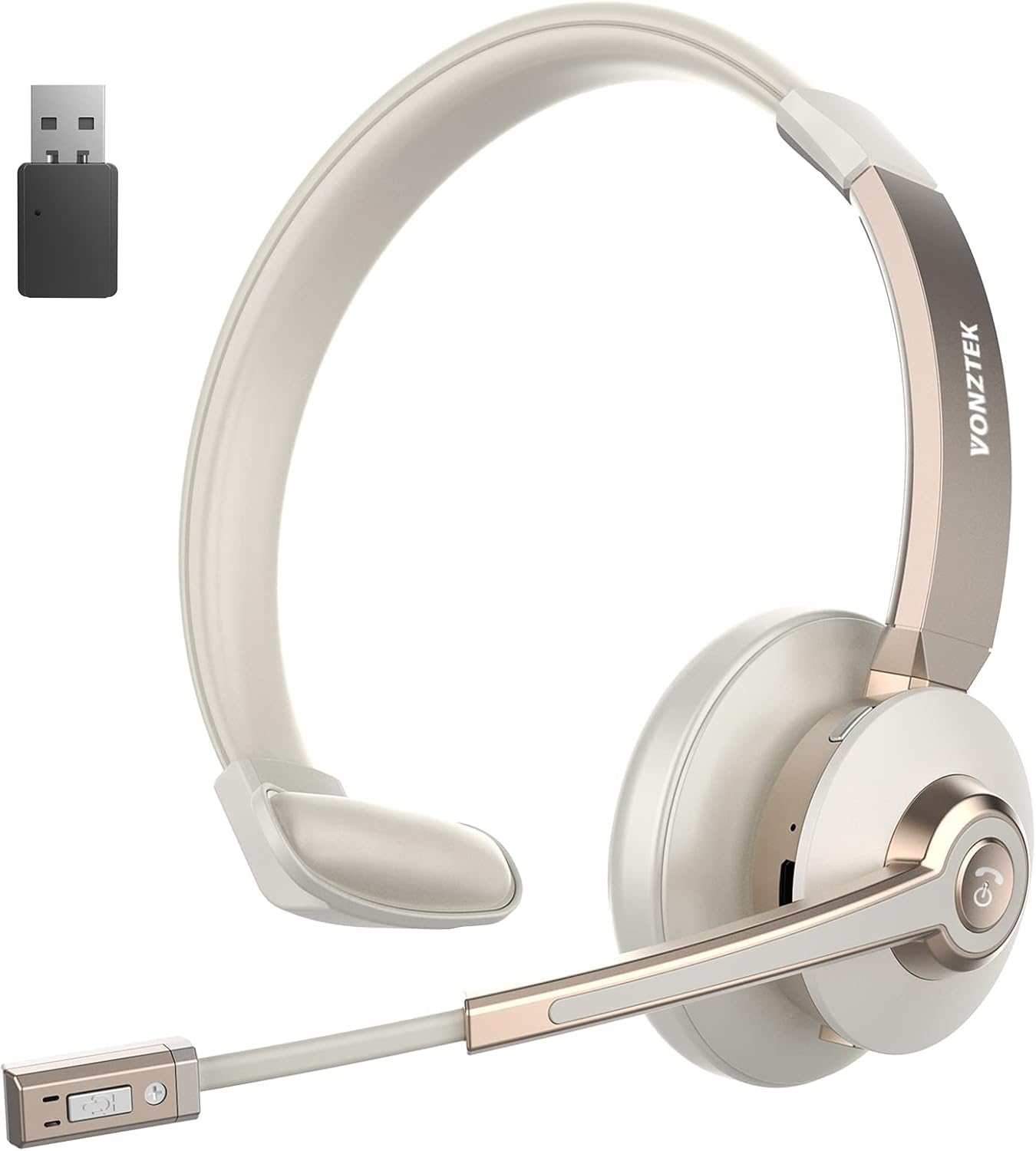 Photo 1 of Wireless Headset, Bluetooth Headphones with Microphone Noise Canceling & USB Dongle, Singler-Ear Bluetooth Headset with Mic Mute for Cell Phone Computer Work Office Meetings Trucker Teams Skype Call