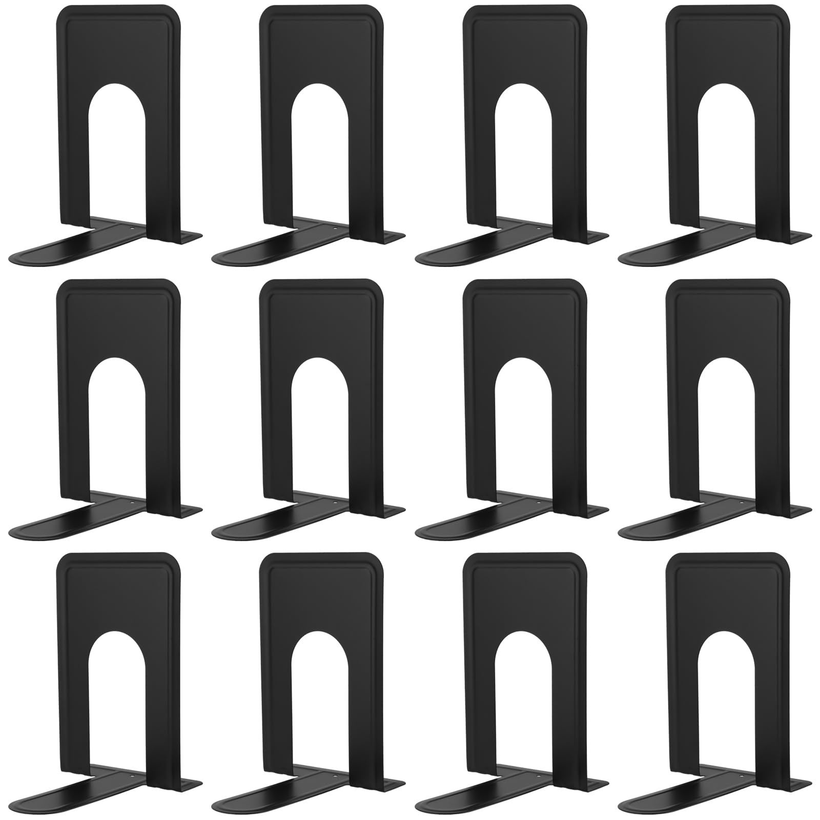 YUENPUN 12 PCS/6 Pairs Heavy Duty Metal Bookends, Black Book Ends with Anti Slip Base, Book Holder for Shelves, Office, Home, School, Library