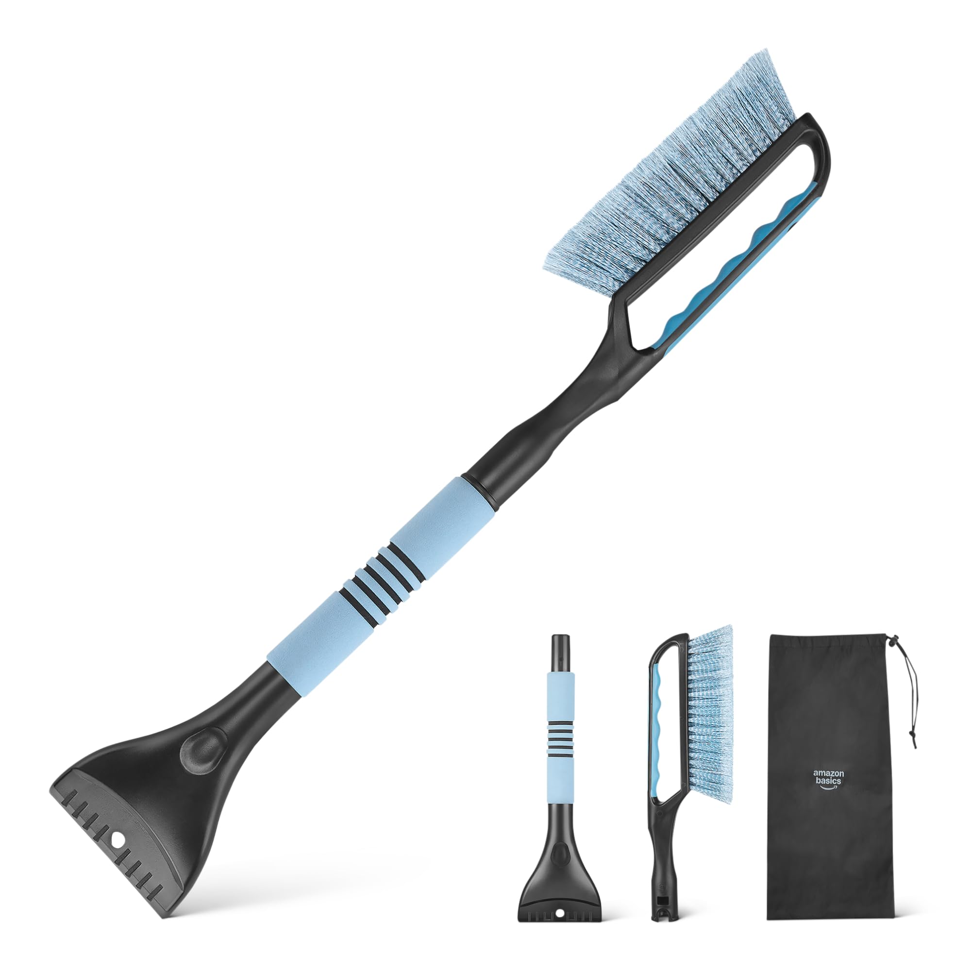 Amazon Basics 2-in-1 Car Snow Brush and Ice Scraper, 26.2 Inch, Ergonomic Foam Grip, Detachable Design, Black and Blue