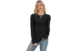 CANDYFOUSE Long Sleeve Shirts for Women Crew Neck Basic Tee Fashion Womens Tops
