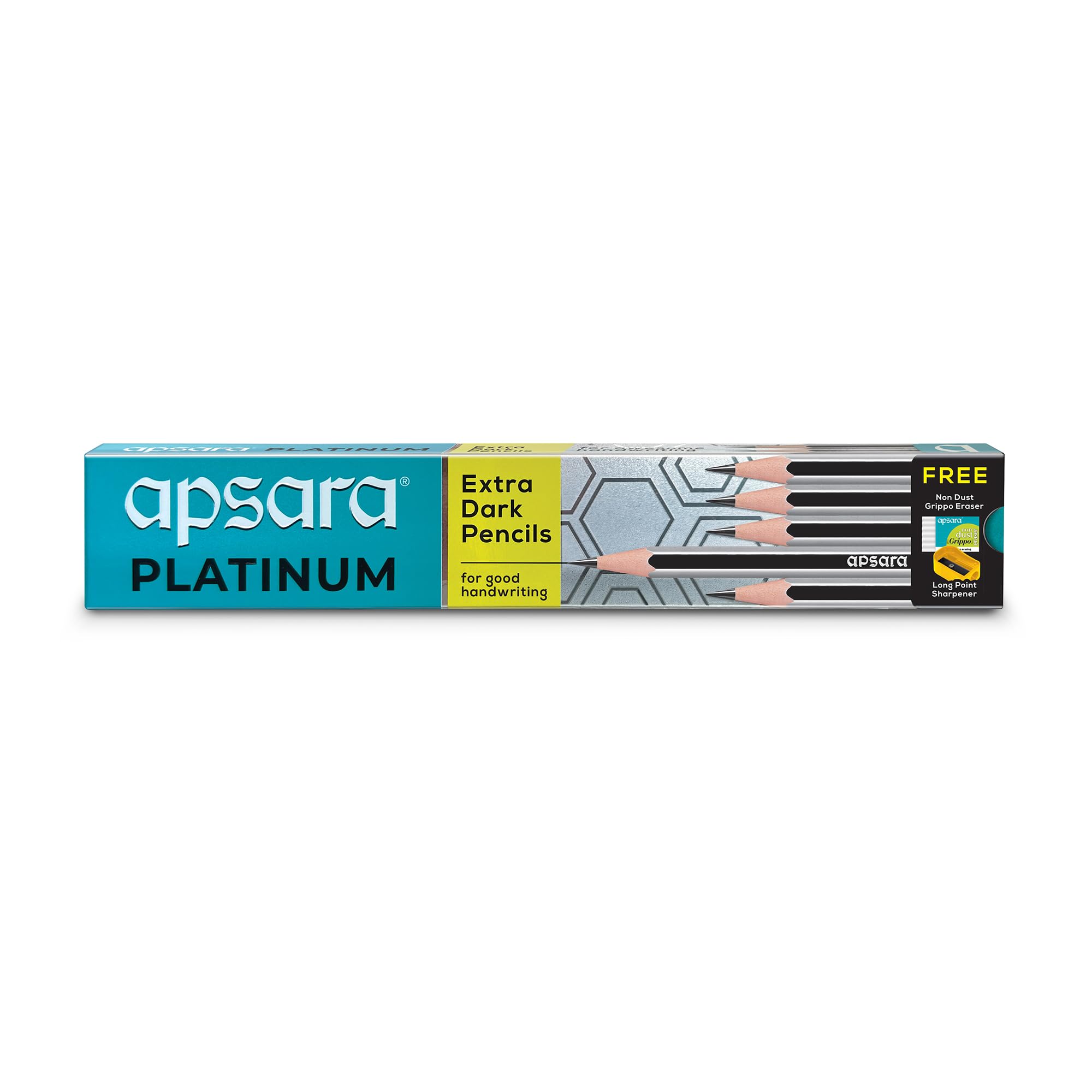 Apsara platinum Extra Dark Pencils Pack of 10 with free Eraser & Sharpener