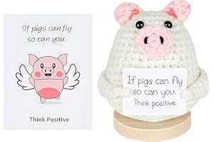 TOPTHY Positive Crochet Animals Pig, Handmade Emotional Support Pig Knitted Doll with Stand and Cards, Cheer Up Motivational Gift for Mom, Family, Friends Birthday