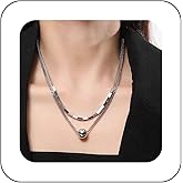 Xduargs Boho Layered Square Choker Necklace Vintage Ball Pendant Necklace Silver Square Circle Necklace Square Ball Chain Necklace Jewelry for Women