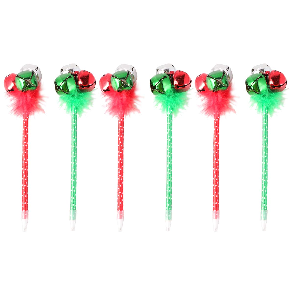 NUOLUX 6Pcs Red and Green Christmas Themed Jingle Bell Ballpoint Pen Christmas Holiday Festive Party Favors Gift Pens