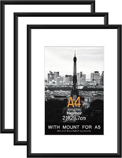 Hesmor A4 Aluminum Acrylic Picture Frame Set of 3 Black 8x12 inch