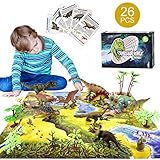 AstarX Dinosaur Toys, 26 Pcs Dinosaur Set with Activity Play Mat, Moveable Jaws, Trees, Kids Educational Realistic Dinosaur Toys for 3 Year Olds