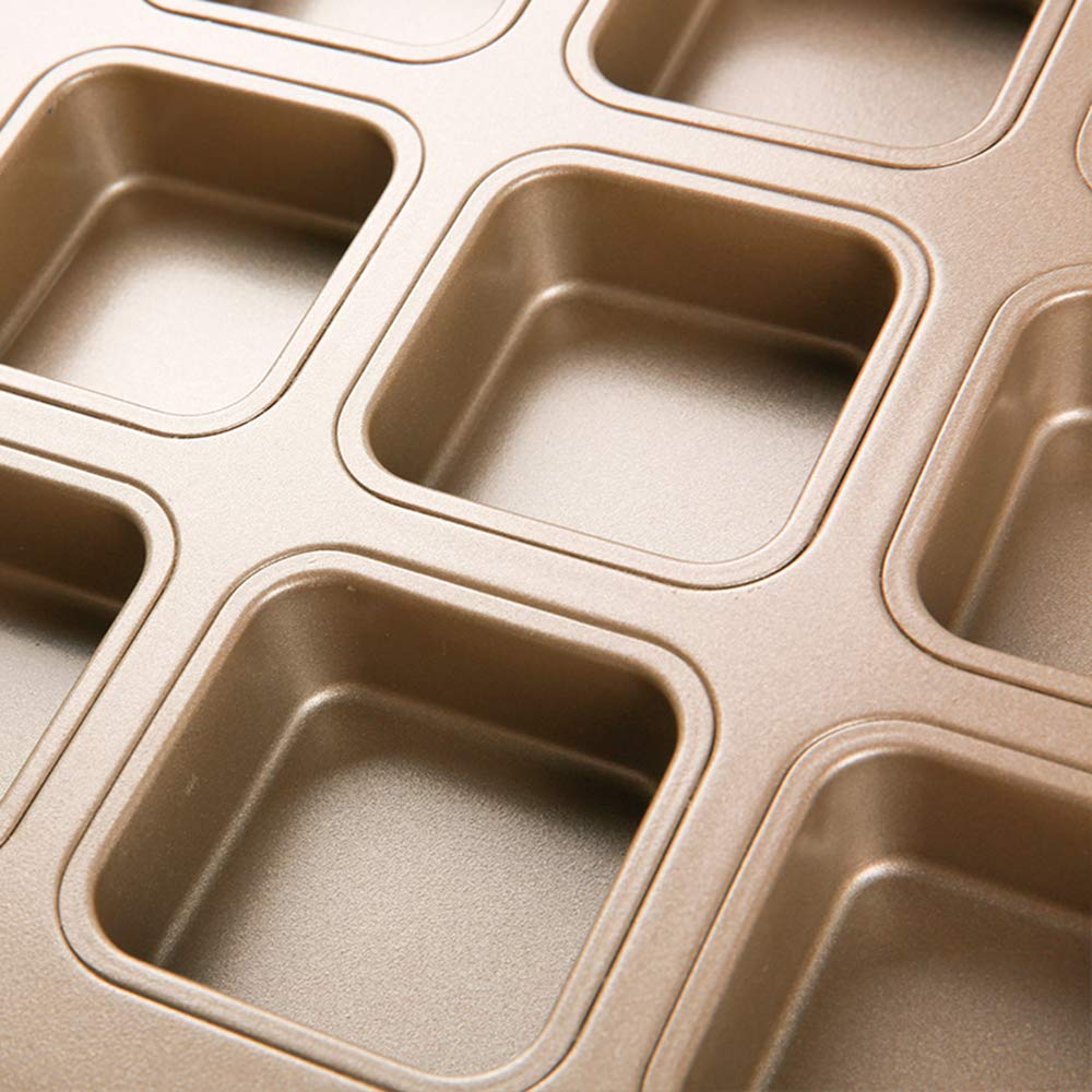MZCH 9-Cavity Brownie Pan,Heavy-duty Carbon Steel Mini Bread Pan,Non-Stick Loaf Pan,11 by 11 inches,Gold