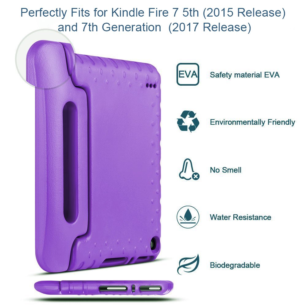 F i r e 7 Case, Cabesty Light Weight Kids Friendly Shock Proof Convertible Handle Stand Cover for A m a z o n F i r e 7 inch Display Tablet (5th Generation 2015 Release) - Purple