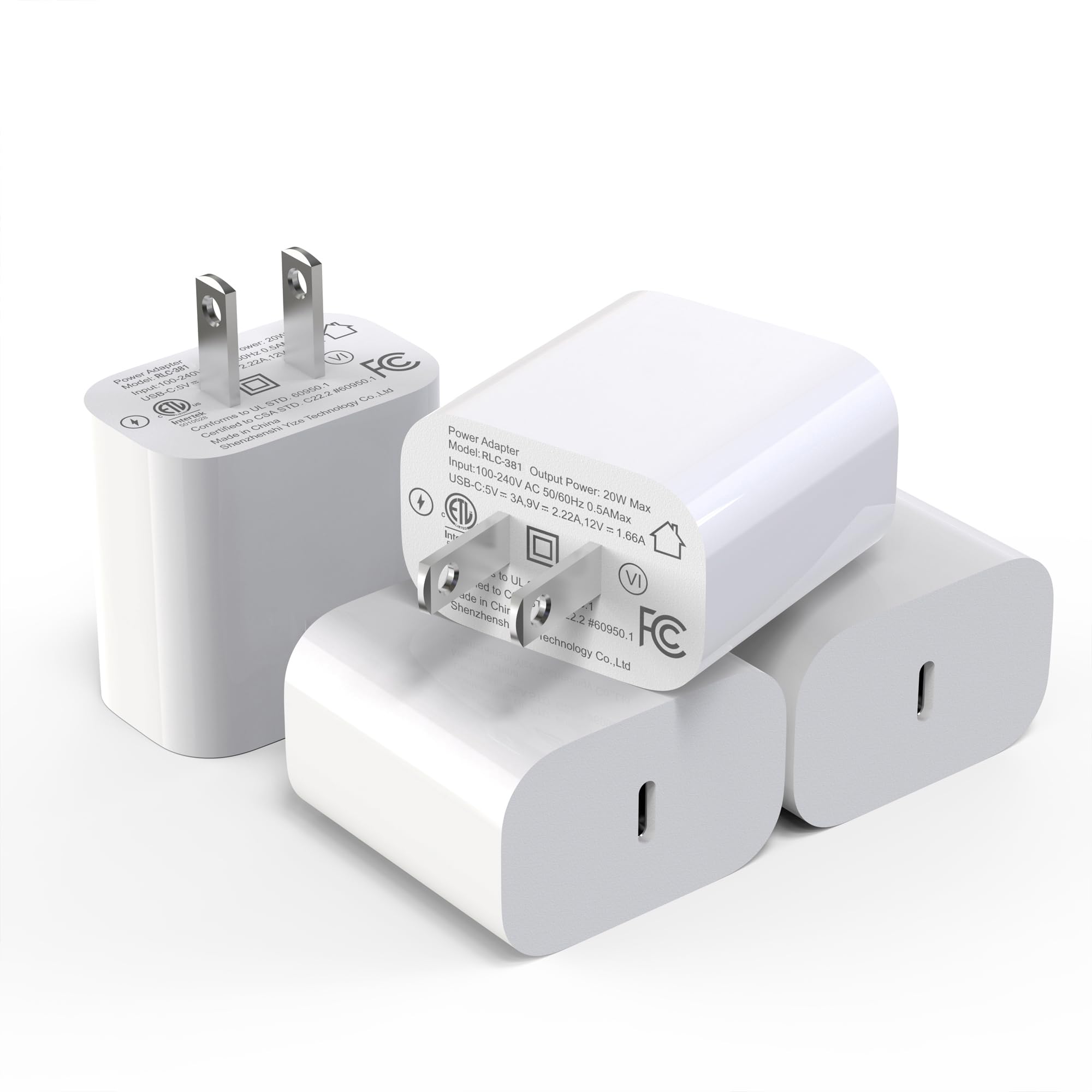 USB C Wall Charger Block 20W,4-Pack PD Power Delivery Fast Type C Charging Block Plug Compatible with iPhone 11/12/13/14/15/Pro Max, XS/XR/X, White