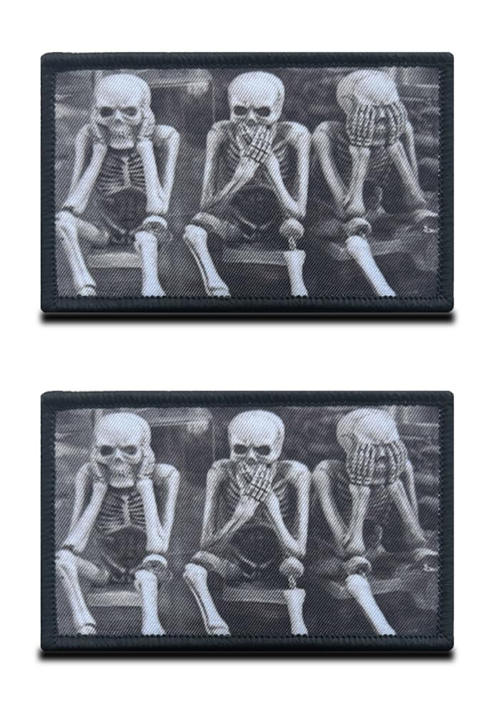 2 Pieces DON'T See DON'T Talk DON'T Listen Patch Tactical Fun Skull Brothers Vest Hook & Loop Fastener Backing Emblem Patch for Clothes Uniform Armband Airsoft Jacket Jean Appliques