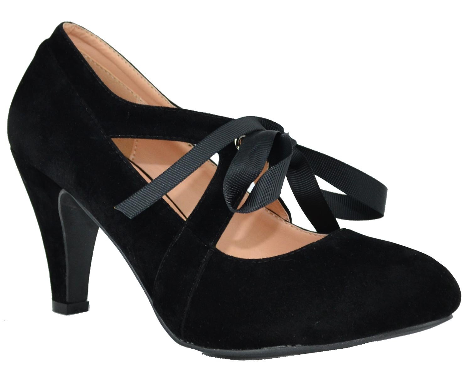 Chase & Chloe Women's Vintage Bow Mary Jane High Heel Pump (10 B(M) US, Black) - Image 3