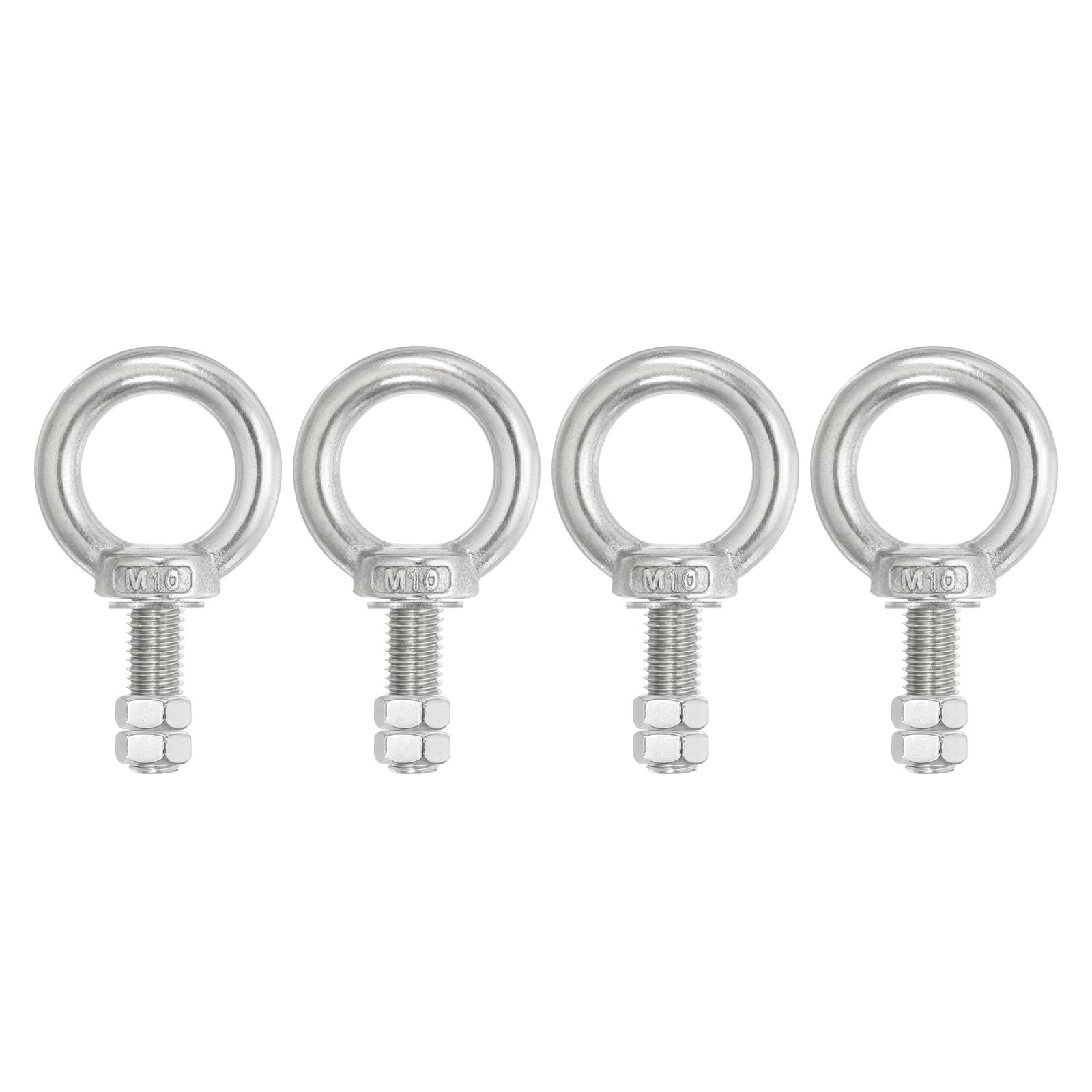 PATIKIL Lifting Shoulder Eye Bolts, 4 Pack M10x40 Screw Bolt 304 Stainless Steel Eye Bolts Threaded Screw Eyebolt Shoulder Ring with Double Nuts Fixed for Lifting Hanging