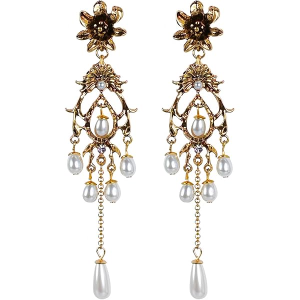 Amazon.com: Vintage Pearl Cascade Bridal Hair Chain  display picture 2