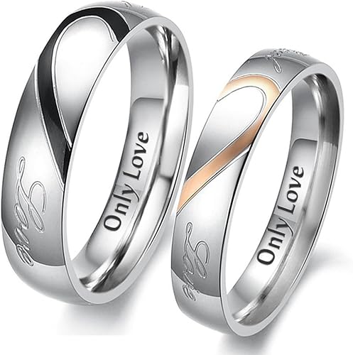 Hooami Mens Womens Real Love Heart Stainless Steel Promise Ring Engagement Couples Wedding Bands Free Engraving Amazon Com