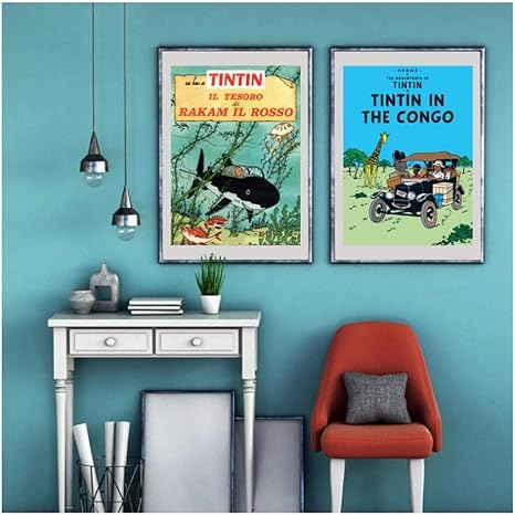 Amazon タンタンキャンバス絵画壁写真の冒険 タンタンポスター壁アートキャンバスプリント子供部屋漫画装飾 40x60cmx2pcs いいえフレーム アートフレーム ポスター オンライン通販