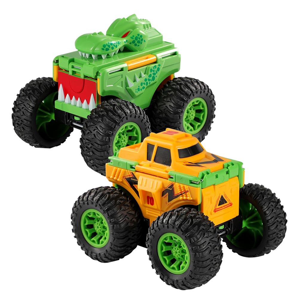 Transforming Cars Toy for 1 2 3 + Years Old Monster Truck Toys Dinosaur Cars for Toddlers Pull Back Car Toy Dinosaur Trucks for Kids Friction-Powered Dino Car for Toddlers Birthday Gifts for Kids