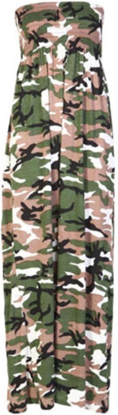 New Womens Plus Size Boob Tube Printed Sheering Summer Maxi Dress 8-26 ( Camouflage Print, S )