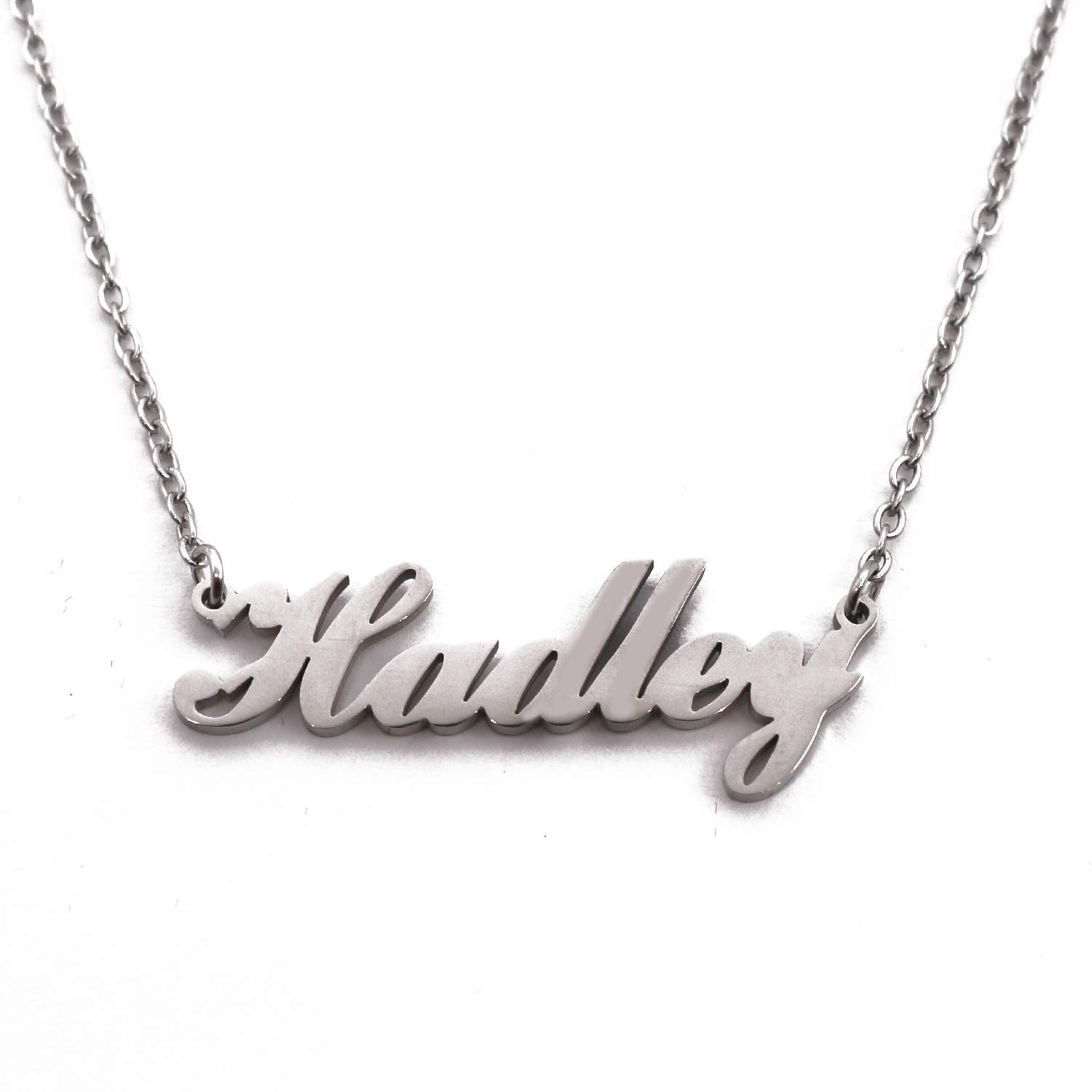 Kigu Hadley Name Necklace Personalised Silver Tone, Custom Dainty Name Pendants, Jewellery for Ladies, Girlfriend, Mother, Sister, Friends