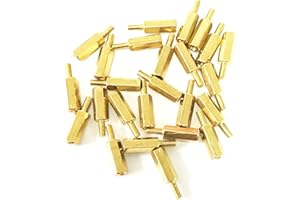 PRIAOLKER Male to Female Thread Spacer Screws Brass Hex Standoff M3 x 12mm + 6mm PCB Pillar for Drone Quadcopter, Computer and Circuit Board, Pack of 25,Gold
