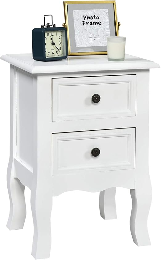 Amazon Com Nightstand With 2 Drawers White Small Modern Kid S Nightstand For Bedroom Living Room Home Wood Mid Century Beside Table 13 7l X 12w X 20h Kitchen Dining