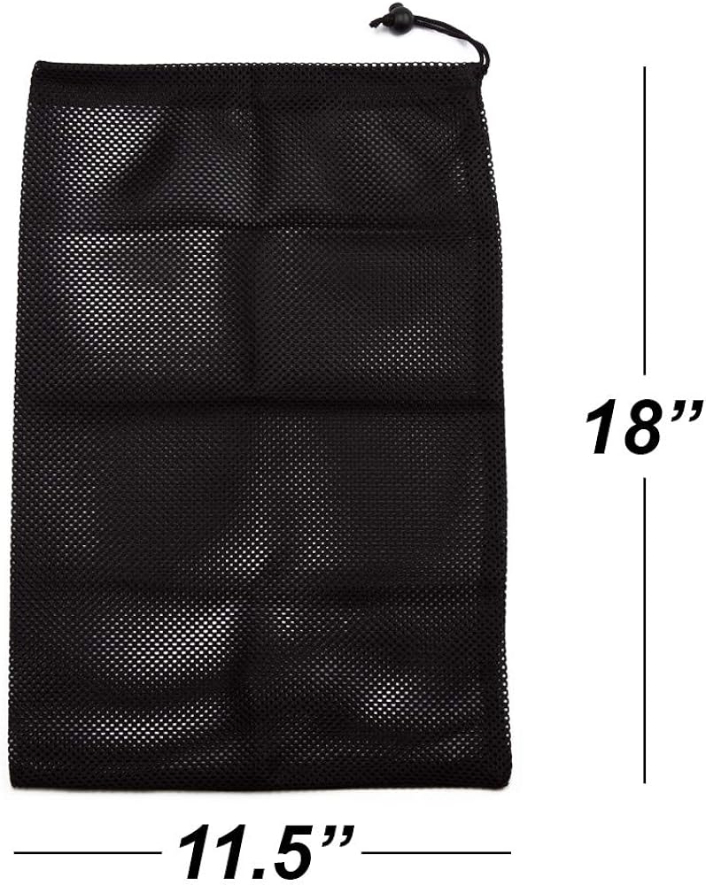 Sports Equipment Mesh Drawstring Bag/Backpack Bag/Duffle Bag for Gym Training, Soccer, Football, Basketball, Volleyball, Swimming Gear, Laundry, Beach Toys (18"x12" Drawstring Bag - Black) : Clothing