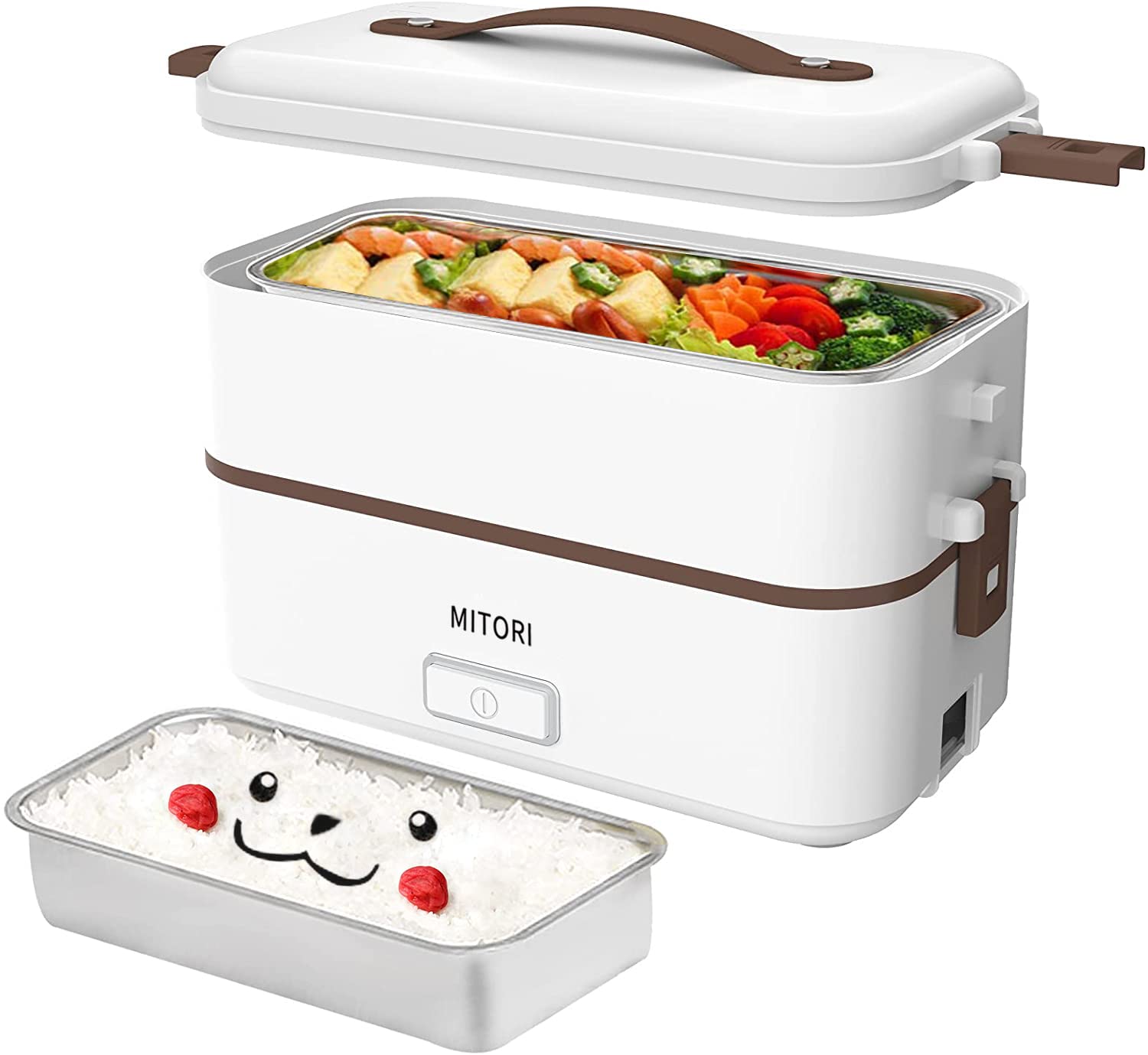 MITORI 2段式 コロナ感染抑える高速弁当箱炊飯器 0.5-1.5合 ひとり暮らし用 蒸し 炊き 温め機能付き 1台3役 小型 一人用 米もおかずもこれ一台 車中泊 自宅 職場でも大活躍 1年品質保証 ホワイト商品画像