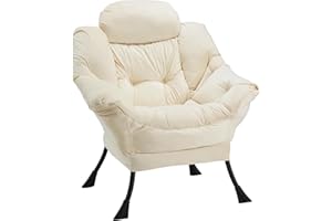 CONGERMOM Lazy Chair,Leisure Sofa Chair Come w/a Steel Frame,Velvet Frabic Modern Lounge Accent Chair with Armrests and a Side Pocket,Upholstered Reading Chair for Living Room,Bedroom,Dorm Rooms,Beige
