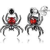 Sterling Silver Spider Stud Earrings Punk Red Cz Halloween Drop Dangle Earring Jewelry Gifts for Women