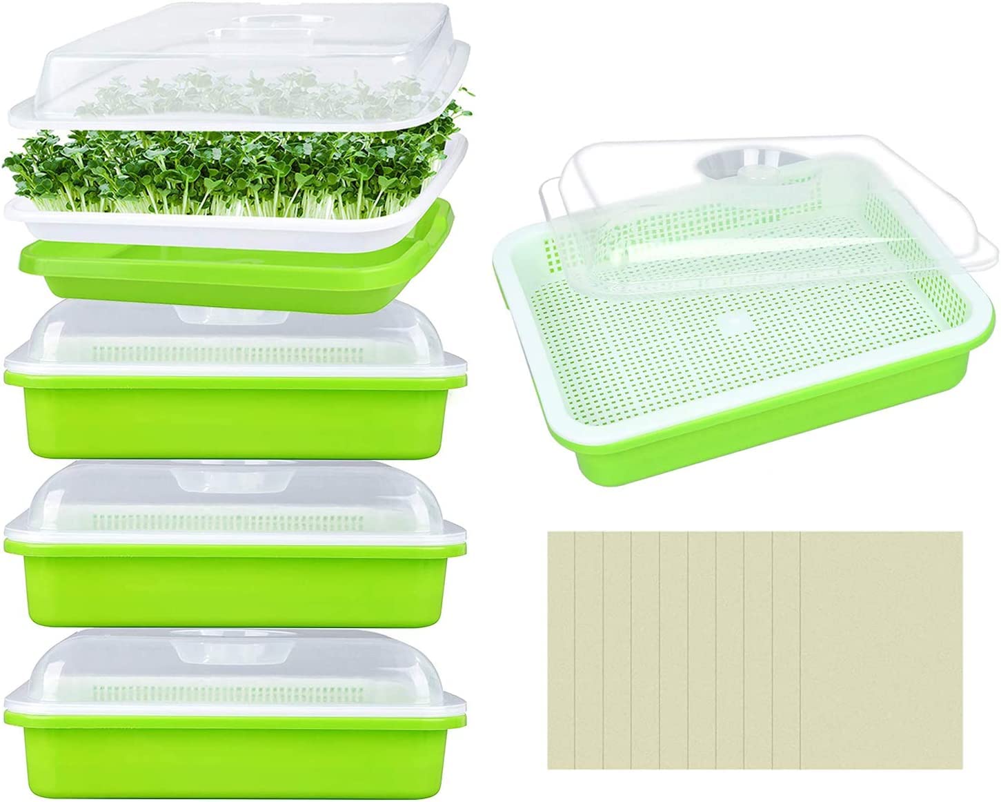 Photo 1 of Legigo 5 Pack Seed Sprouter Trays with Lids- Soil-Free Cultivation Germination Tray, BPA Free Micro Greens Growing Trays Seed Sprouting Trays Kit with Germinating Paper for Wheatgrass, Beans and More