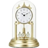 FOUNTAIN DESIGNS 9" Anniversary Clock with Revolving Crystal Pendulum | Westminster Chimes, Metal Base with Glass Dome, Mantel Clock for Living Room, Fireplace &amp; Home Office, Wedding Gift Idea