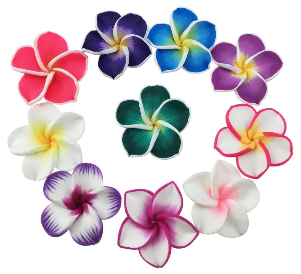 Winterworm Beautiful Colorful Mini Diameter 1.4" Artificial Frangipani Plumeria Hawaiian Flower 50 Pieces for Wedding Party Home Office Decoration Handwork (Assorted Color)