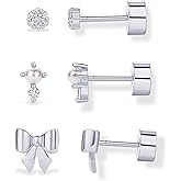PAVOI 14K Gold Plated Dainty Flat Back Earrings for Women - Hypoallergenic Sterling Silver Posts Helix Cartilage Piercing Jewelry - Emoji Motif Bow Celestial Flatback Gold Stud Earrings Screw Back