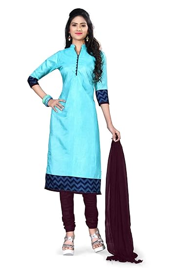 Uniform Sarees Womens Poly Cotton Unstitched Salwar Kameez (Turquoise, Free Size)