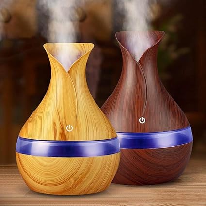 Buyerzone Air Freshener Big Wooden Finish Aroma Diffuser Humidifier With LED Night Light For Car Home And Office (Multi Color)
