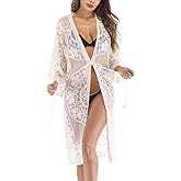 Women's Lace Cardigan Floral Crochet Sheer Beach Cover Ups Long Open Kimono