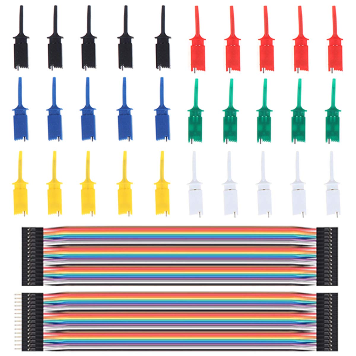 Youmile 30PCS Test Hook Clip Mini 6 Color SMD IC Electronic Experiment PCB With Dupont Cable Female to Male, Male to Female 30 PIN