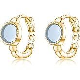 SLUYNZ Solid 925 Sterling Silver Synthetic Blue Gemstone Hoop Earrings for Women Teens Aquamarine Hoop Earrings Huggie