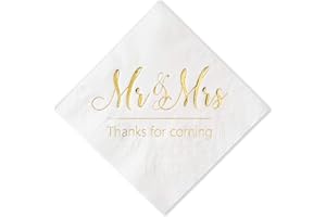 Crisky Napkins Mr and Mrs Gold Cocktail Beverage Dessert for Wedding Shower Engagement Party Decorations, Cake Table Decor Supplies. 100 Pcs, 3-Ply